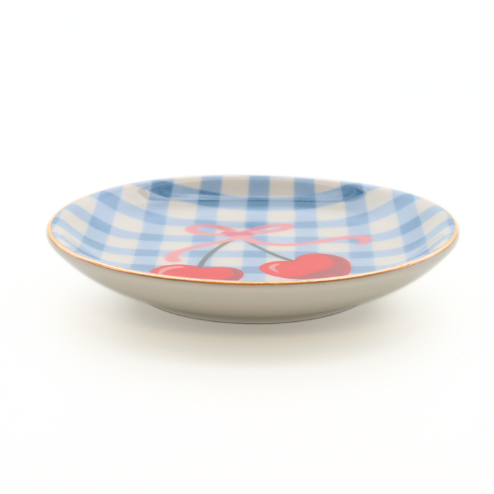 Round Trinket Tray Gingham Cherry