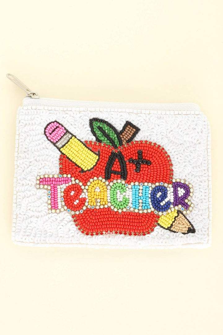 A Plus Teacher Beaded Embroidered Coin Bag