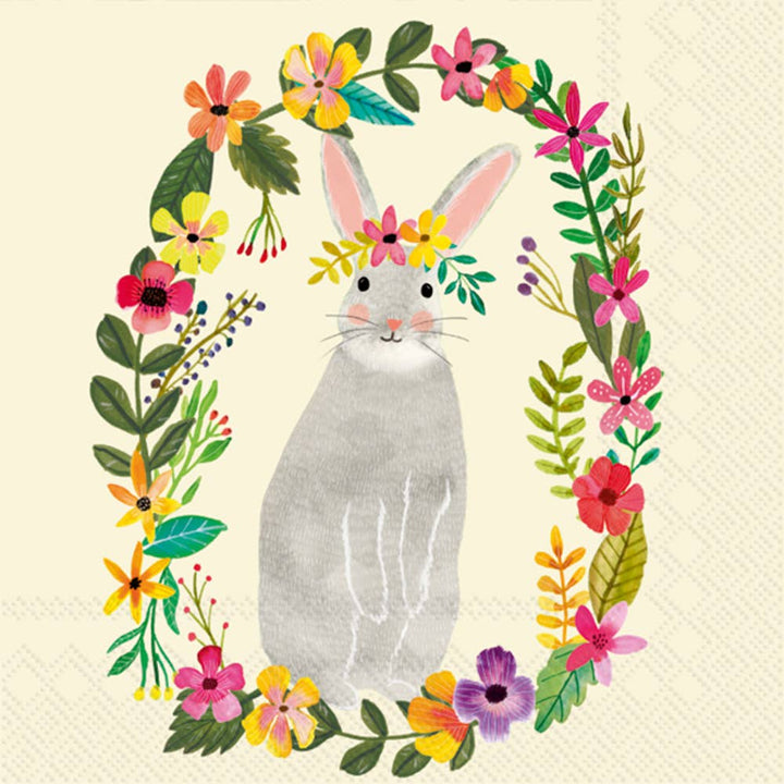 Paper Cocktail Napkins Easter Floral Bunny