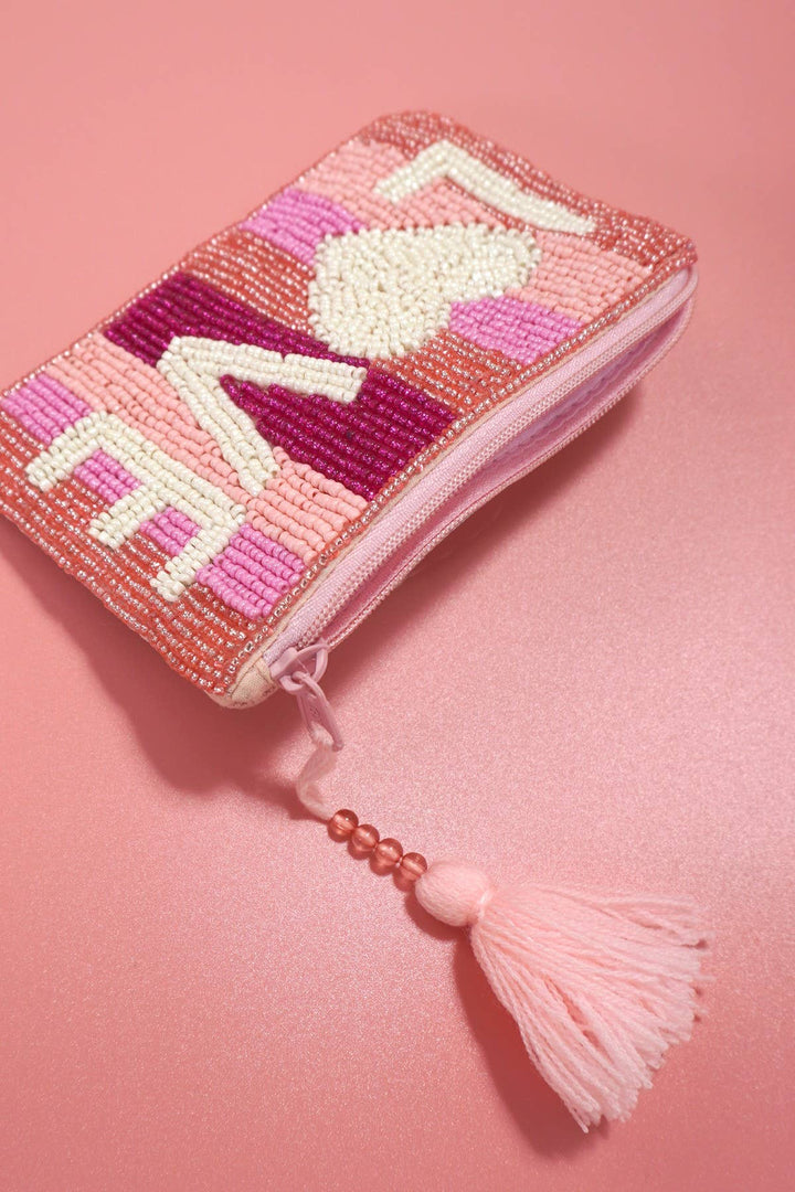 Beaded Coin Purse- Love stripes