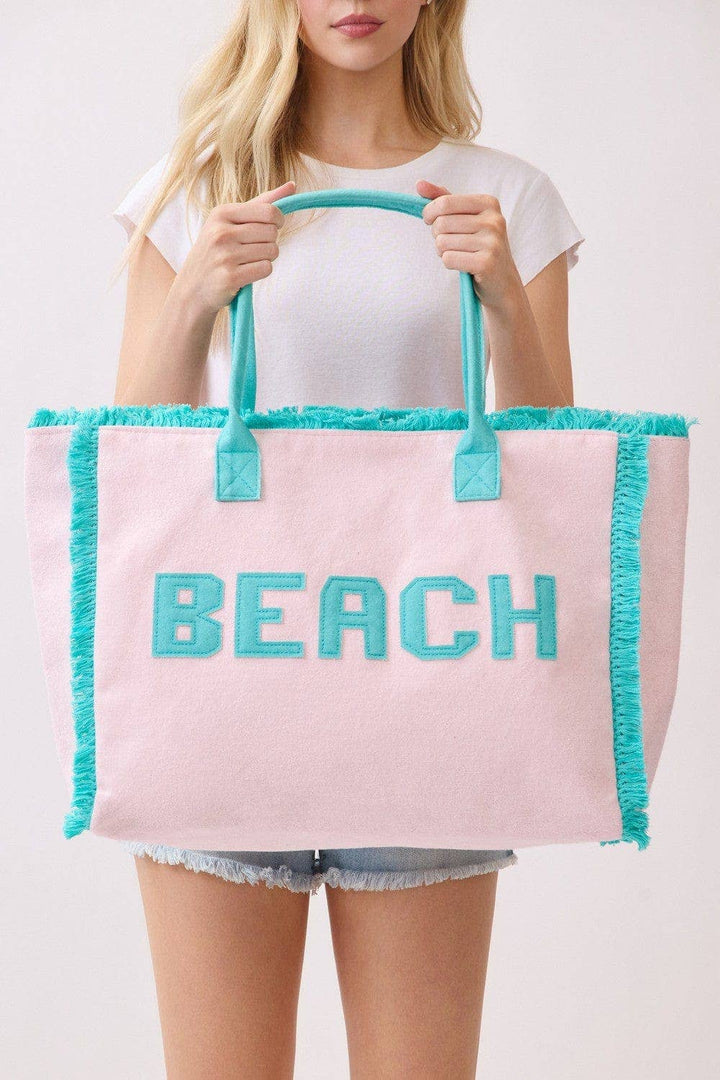 Terry Cloth Fringe Beach Tote Bag