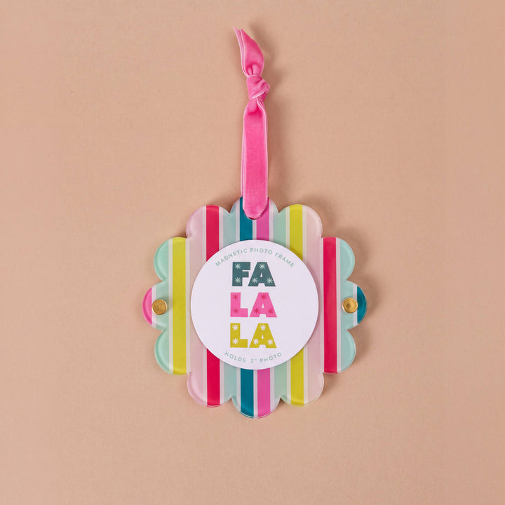 Scalloped Round Picture Frame Ornament-Fa La La