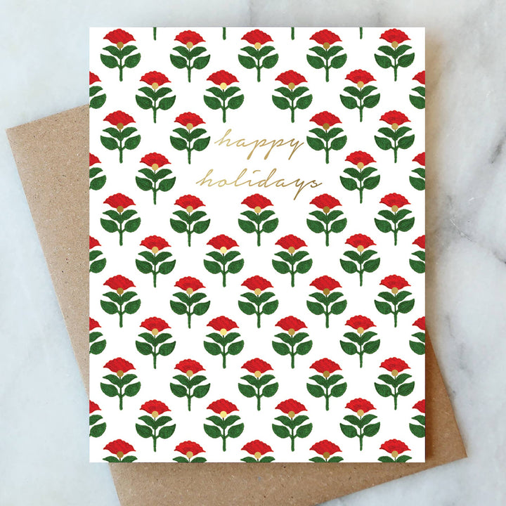 Block Print Floral Holiday Card | Christmas Holiday Card