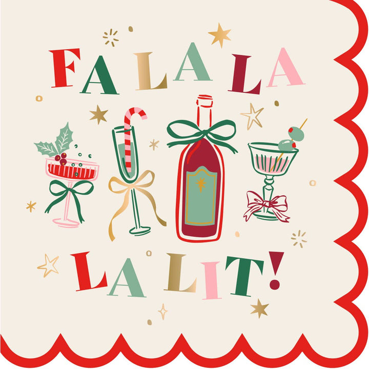 Funny Holiday Cocktail Napkins | Fa La La Lit Scallop Foil