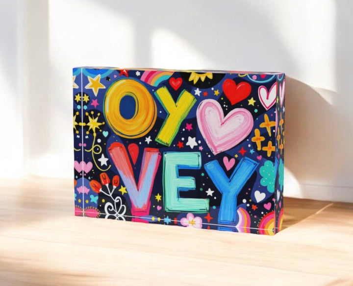 Oy Vey Judaica  Art Crystal Block Table  Decor    