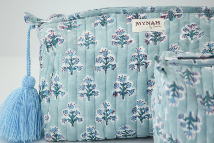 Dusty blu1 motif print Makeup Bag- Choose From 3 Sizes