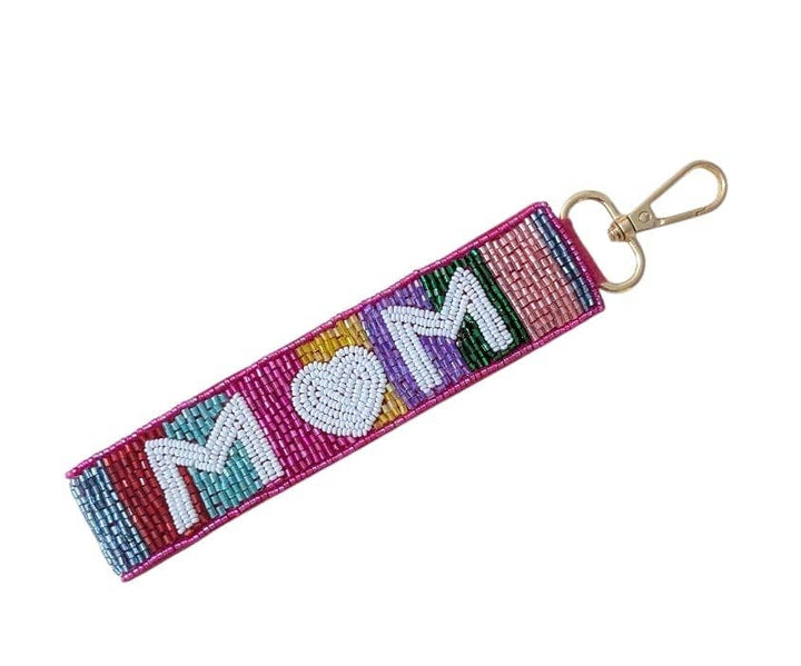 Mom Themed Beaded Wristlet Strap Key Chain