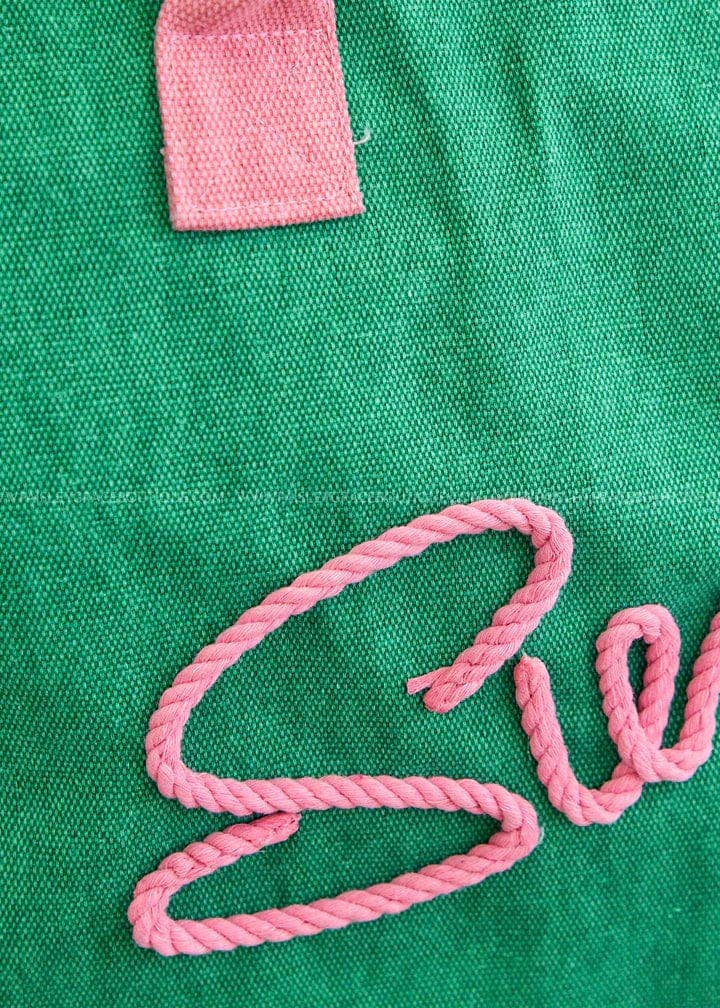 Sewn Rope Summer Letter Fringe Tote Bag- Green