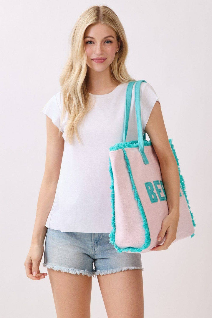 Terry Cloth Fringe Beach Tote Bag