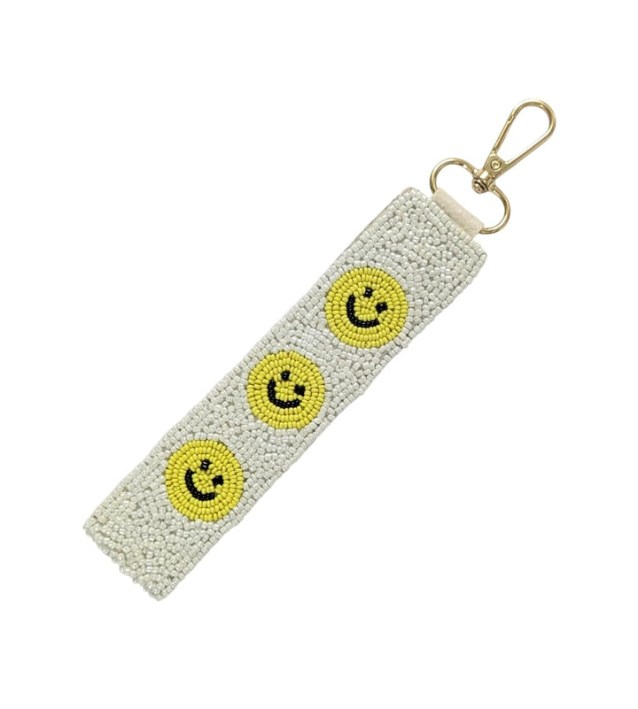Happy Face Beaded Wristlet Strap Key Chain