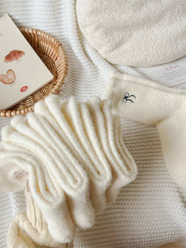 Bow Embroidery Fuzzy Socks