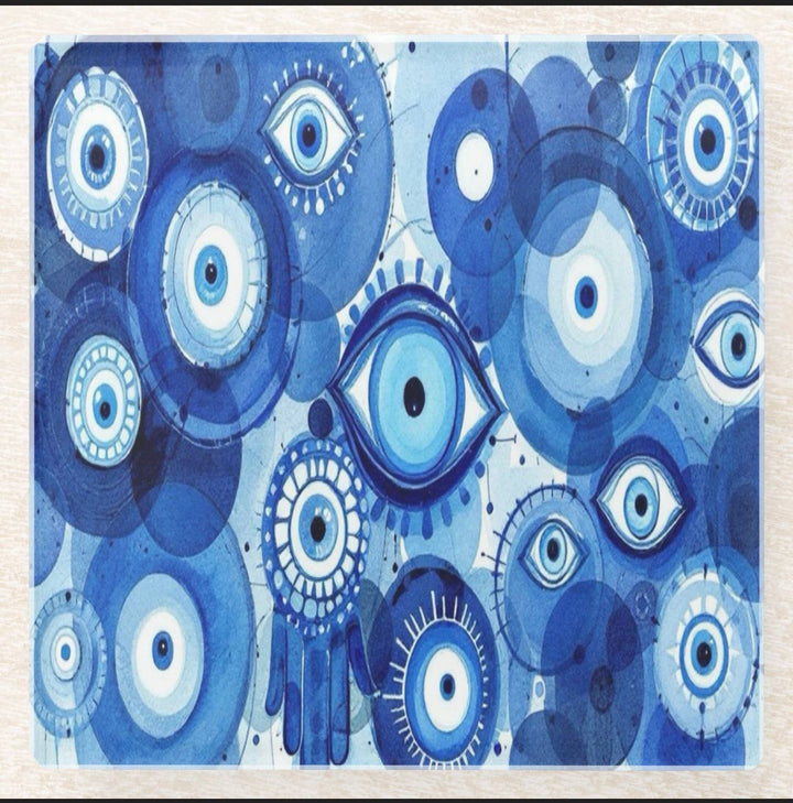 Abstract Evil Eye Hamsa  Coaster Set- Set of 4      