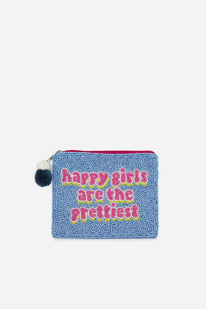 Happy Girls Are The Prettiest Beaded Pouch
