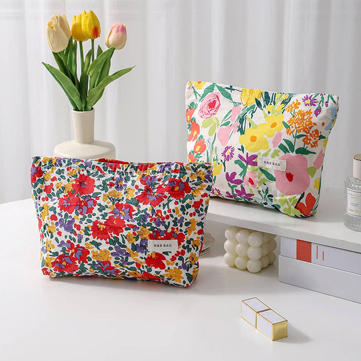 Cute Dotted Floral Makeup Travel Pouch