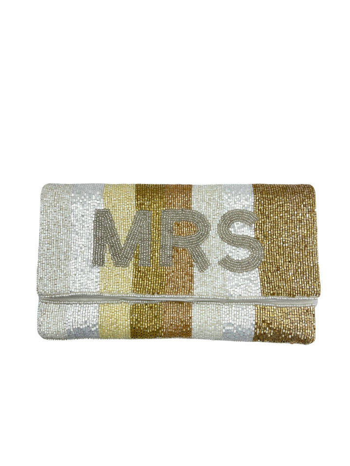 Two Tone Striped Mrs Beaded Clutch