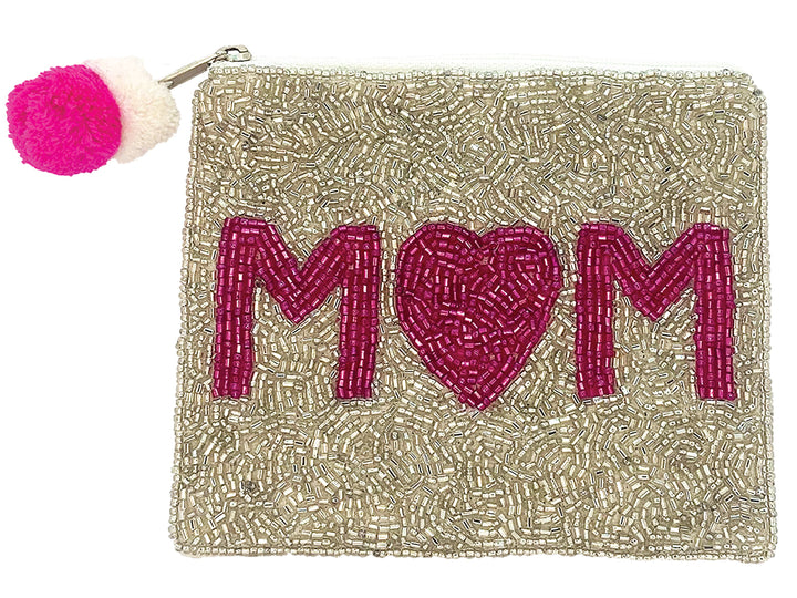 Mom Beaded Coin Pouch