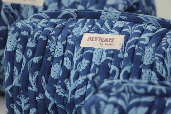 Quilted block print floral Makeup Bag- Choose From 3 Sizes