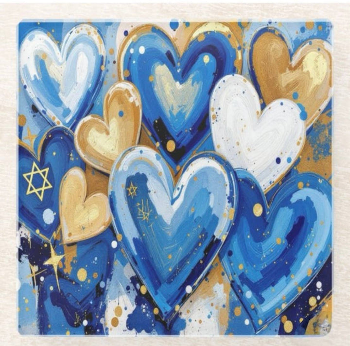 Abstract Hanukkah Hearts  Coaster Set- Set of 4      