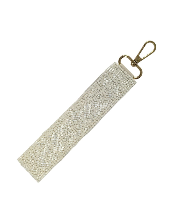 White Evil Eye Themed Beaded Wristlet Key Chain
