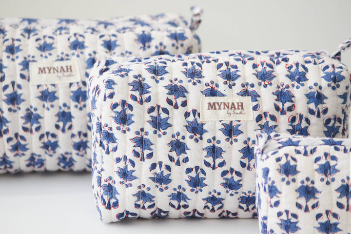 Block print floral Makeup Bag- Choose From 3 Sizes