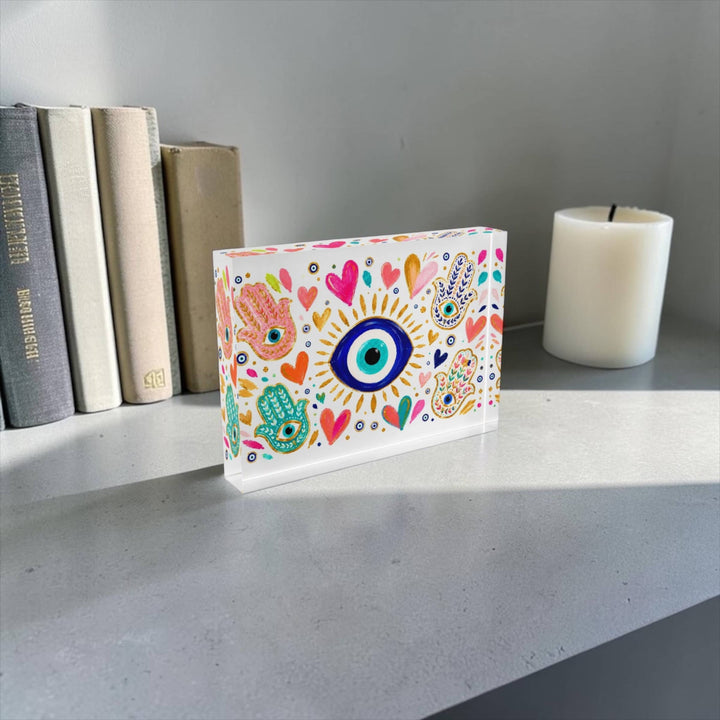 Evil Eye Hamsa Crystal Block
