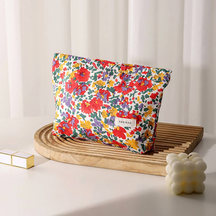 Cute Dotted Floral Makeup Travel Pouch