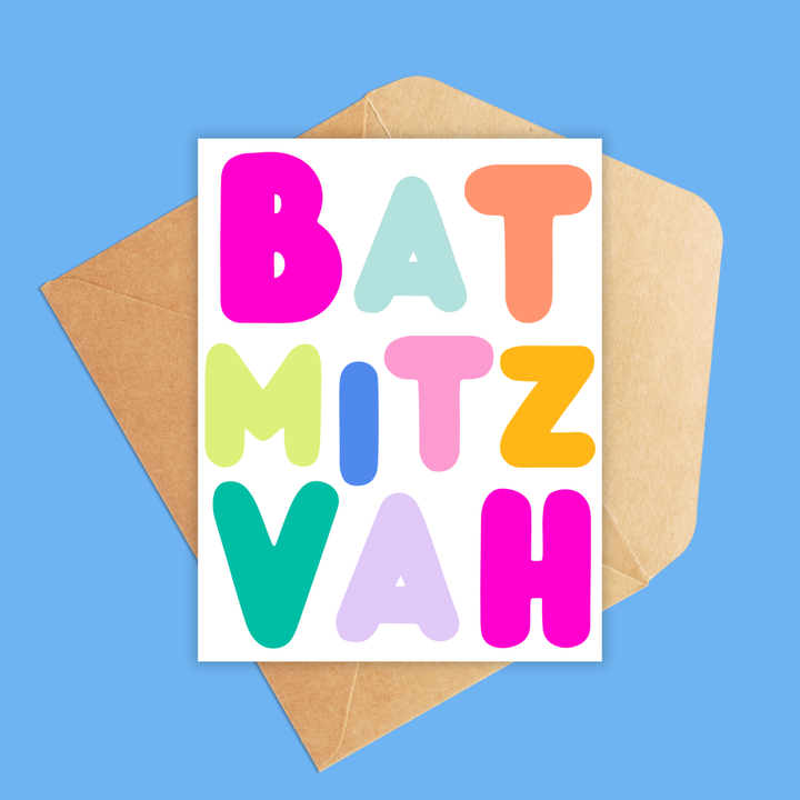 Bat Mitzvah Card Colorful Letters