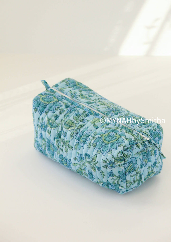 Blue green floral Make Up Bag