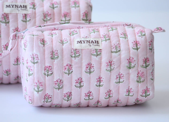 Rosy Mist Block print Makeup Bag- Choose from 3 Sizes