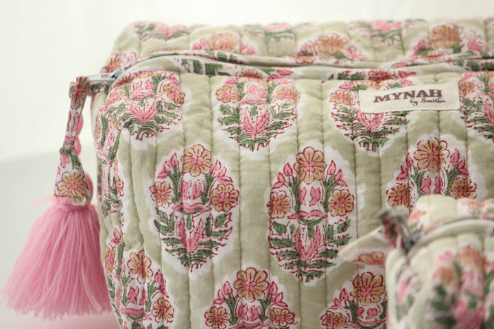 Pistachio floral travel Makeup Bag