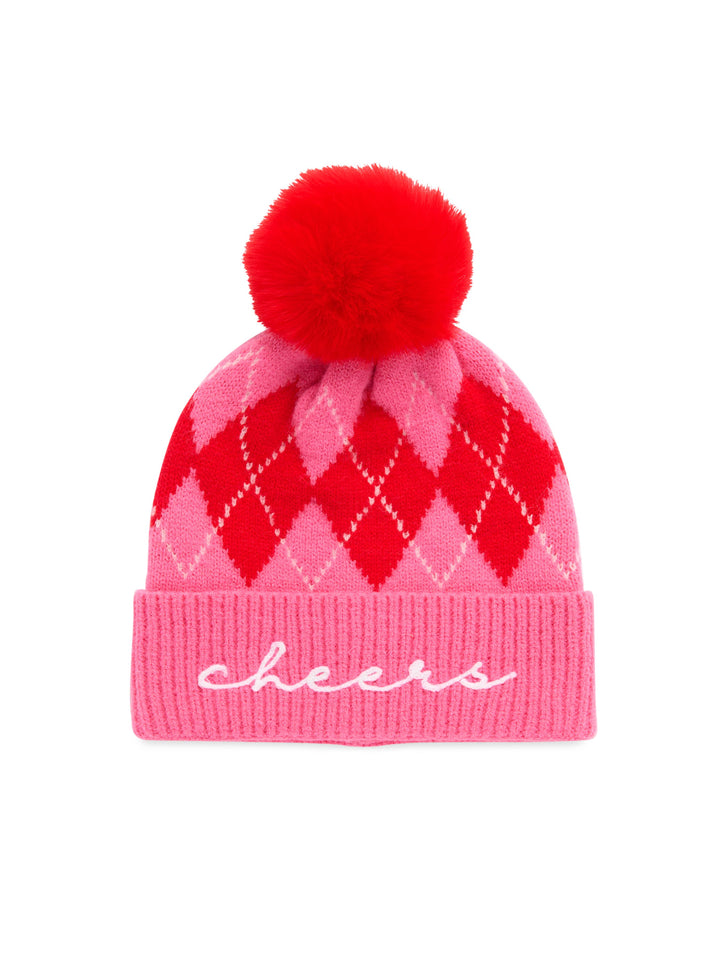 "CHEERS" ARGYLE BEANIE, PINK