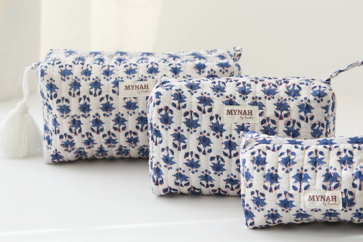 Block print floral Makeup Bag- Choose From 3 Sizes