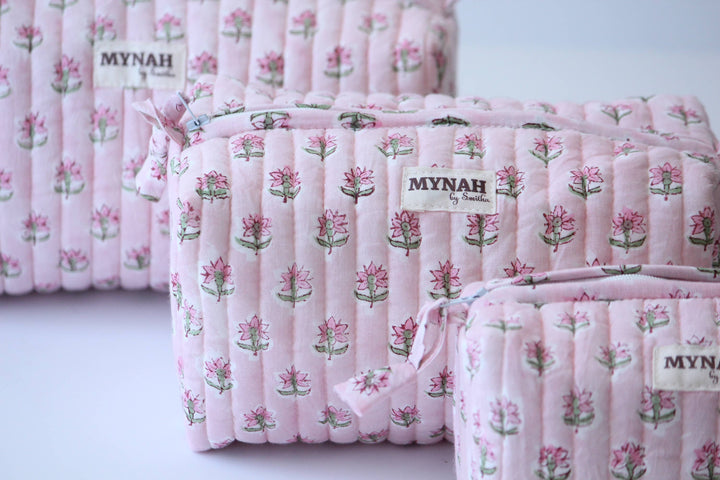 Rosy Mist Block print Makeup Bag- Choose from 3 Sizes