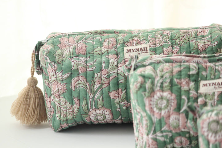 Green floral print Makeup Bag