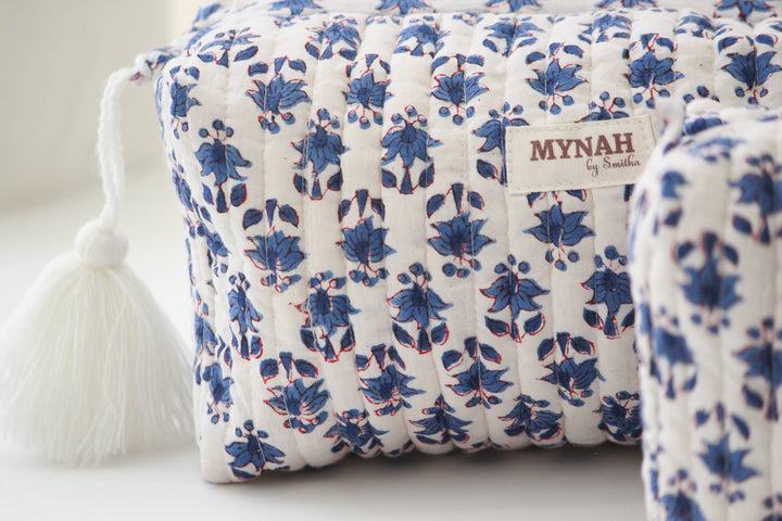 Block print floral Makeup Bag- Choose From 3 Sizes