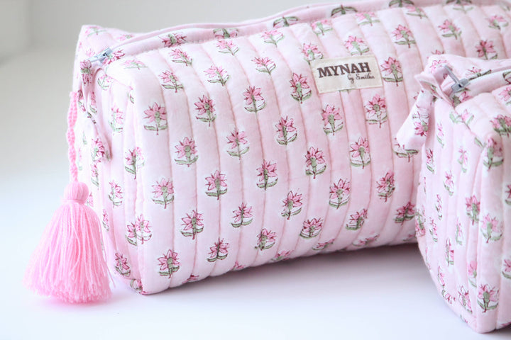 Rosy Mist Block print Makeup Bag- Choose from 3 Sizes