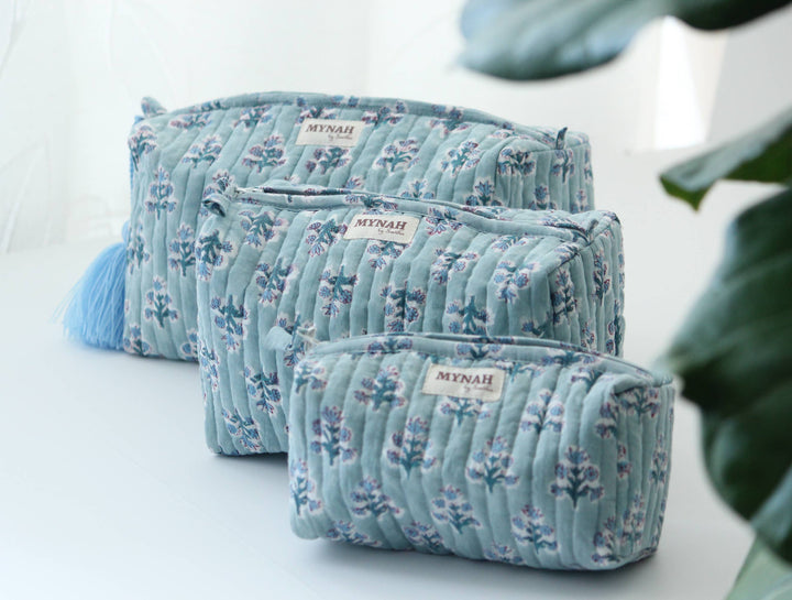 Dusty blu1 motif print Makeup Bag- Choose From 3 Sizes