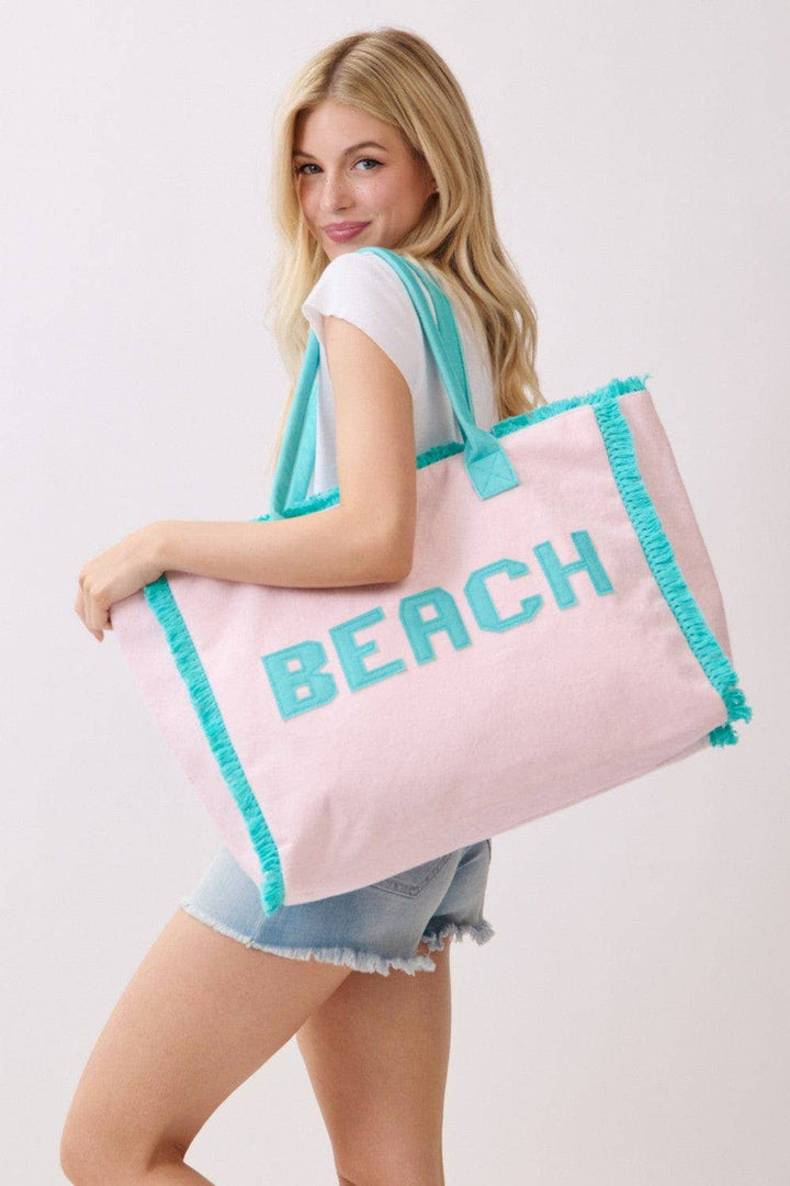 Terry Cloth Fringe Beach Tote Bag