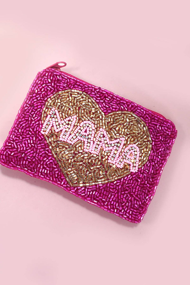 Beaded Coin Purse- Mama Gold Heart
