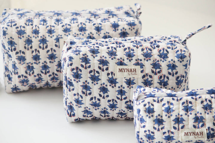 Block print floral Makeup Bag- Choose From 3 Sizes