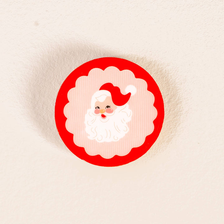 Wood Enamel Coaster-Holly Jolly Santa