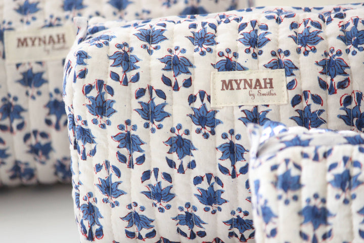 Block print floral Makeup Bag- Choose From 3 Sizes