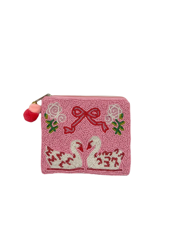 Swan Bow Beaded Coin Pouch