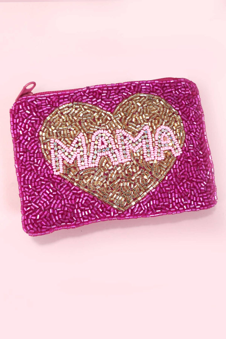 Beaded Coin Purse- Mama Gold Heart