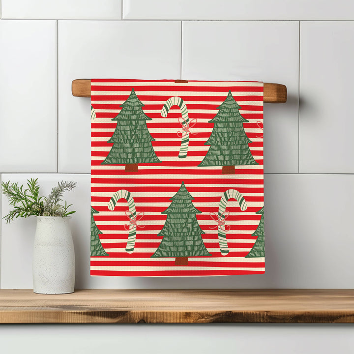 Christmas Retro Kitchen Tea Towel Waffle Holiday Baking