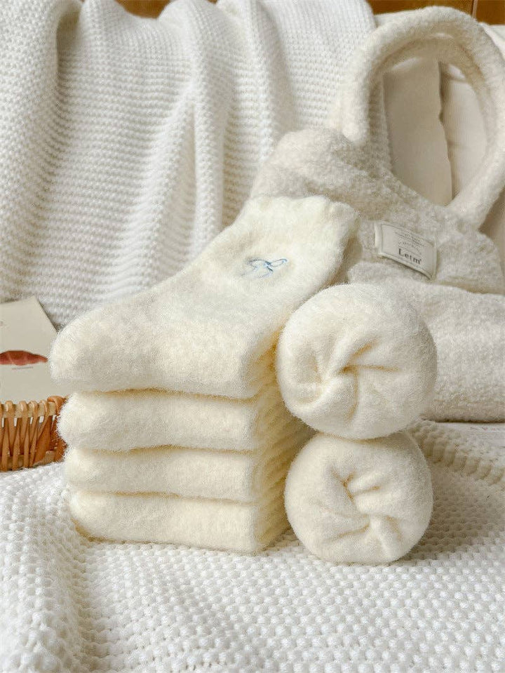 Bow Embroidery Fuzzy Socks