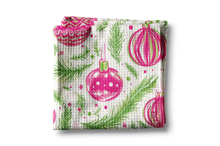 Pink Christmas Preppy Beach Tropical Kitchen Towel Waffle