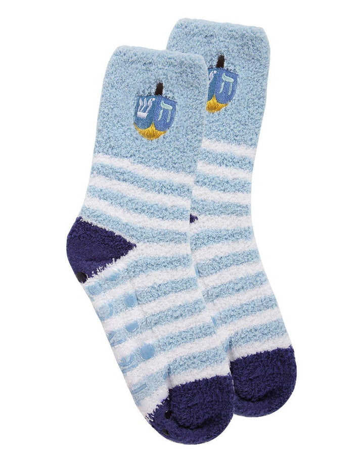 Striped Dreidel Embroidery Cozy Holiday Crew Socks