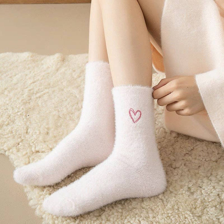 Cute Heart Embroidery Fuzzy Plush Socks
