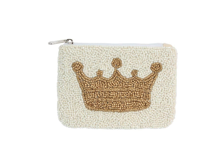 Ladies White Fully Beaded Crown Theme Coin Purse